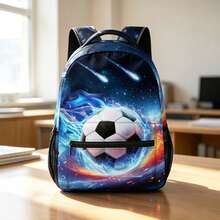 Mochila Estudiantil con Patrón de Fútbol Bolsa Deportiva para Viajes al Aire Libre - mochila con estampado de fútbol - Ver 6