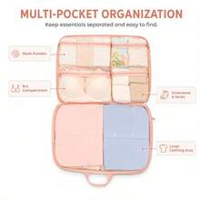 Expandable Compression Travel Clothing Storage Bag, Multi-Compartment Luggage Organizer With Luggage Strap And Handle, Waterproof Washable Twill Fabric Dustproof And Moisture-Proof Storage Cube, Suitable For Shirts, Underwear, Socks, Bras - Multicolor - View 5