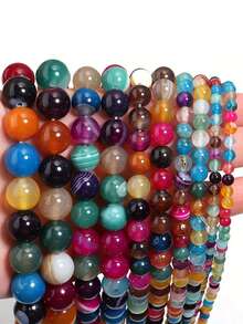 1 Strand 4/6/8/10mm Natural Stone Beads Multicolor Striped Agates Loose Spacer Beads For Jewelry Making DIY Bracelets Necklace Accessories - Multicolor - View 3