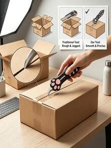 2pcs/Set Multifunctional Pocket Knife And Bag, Cute Cat Paw Retractable Curved Blade Non-Slip Handle Mini Portable Box Opener With Lanyard Hole, Home Daily Express Package Craft Cutting Portable Tool, Suitable For Students, Office Workers, Cute Gift Lovers - A - View 2