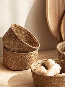 1pc/2pcs/3pcs Woven Storage Basket – Multi-Purpose Kitchen, Desktop & Picnic Organizer For Snacks, Garlic, Tableware And Household Essentials - Multicolor - View 1