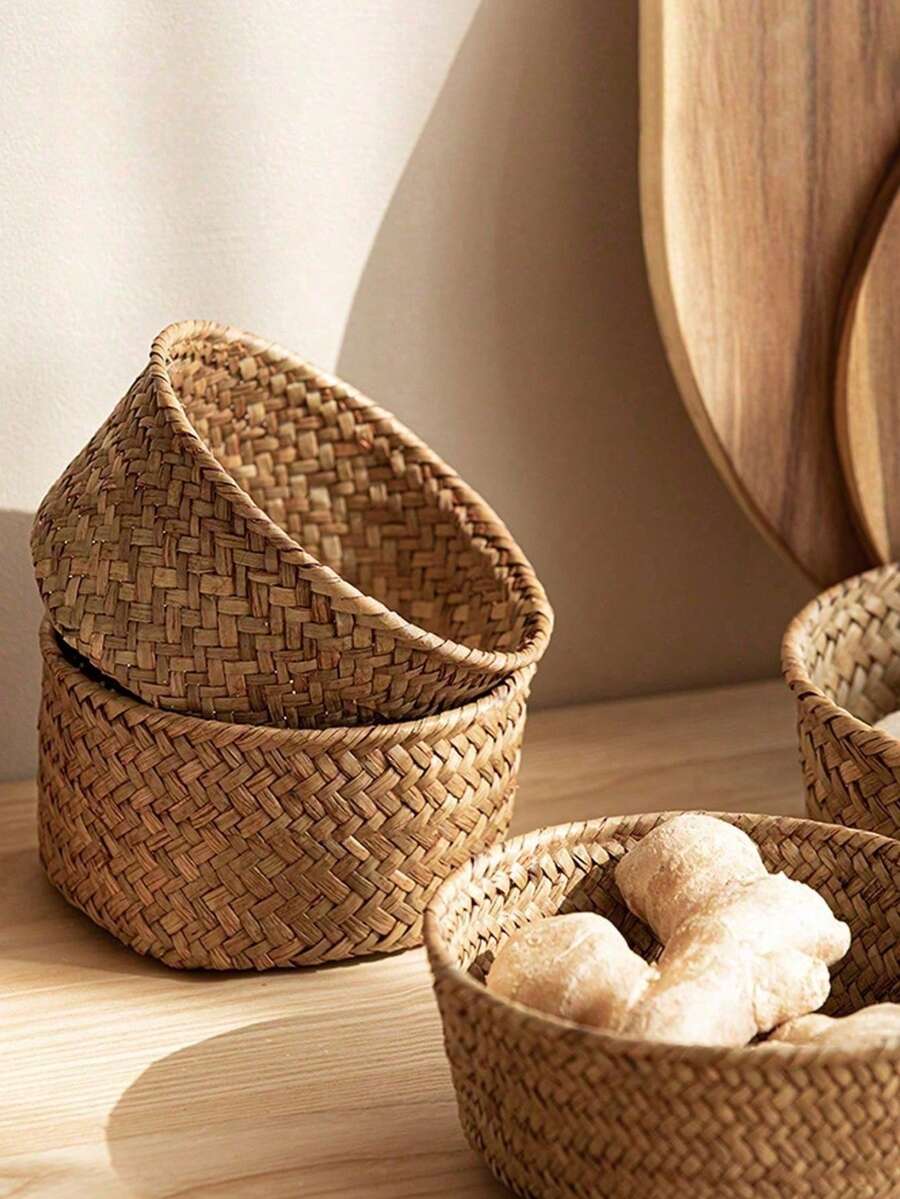 1pc/2pcs/3pcs Woven Storage Basket – Multi-Purpose Kitchen, Desktop & Picnic Organizer For Snacks, Garlic, Tableware And Household Essentials - Multicolor - View 1