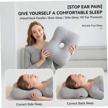 1 buah Bantal Telinga Busa Memori Berongga Motif Kupu-kupu Kotak-kotak Abu-abu Muda, Bantal Penopang Leher untuk Meredakan Tekanan Telinga Saat Tidur Miring, Untuk Penggunaan Tidur di Rumah - MultiWarna - View 10
