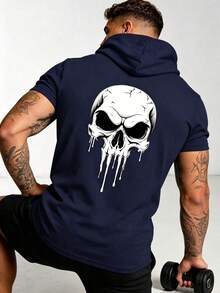 ZYNTH BALENO Men's Summer Fashion Ghost Face Print Hooded Short Sleeve T-Shirt, Suitable For Gym, Outdoor Sports - Navy Blue - View 3
