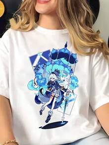 Summer T-Shirts  Comic Tee Girl Manga 2000s Clothing  Genshin Impacts - 白色 - 查看 1