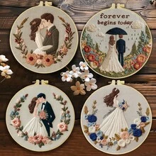 1PC 20*20cm/7.9*7.9in,A Beautiful Wedding Embroidery Kit, DIY Handmade Embroidery Set For Adult Beginners, Home Gift, Women's Sewing Gift, Including User Manual, Printed Pattern Fabric, Embroidery Frame, Needle And Thread. - A - View 13