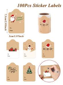 100pcs Vintage Cartoon Animal Christmas Gift Tags, Penguin Polar Bear Tiger Santa Claus Snowman Christmas Tree, Holiday Special Offer Packaging, Christmas Gift Box, Winter Break Party Supplies, Christmas Party Supplies, Merry Christmas Decoration, Birthday Party, Handmade Gift Wrapping - Multicolor - View 11