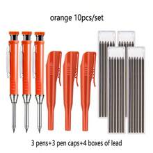 10pcs 2.8mm Metal Deep Hole Carpenter Pencils With Cap And Built-In Sharpener, Durable Marking Tool For Woodworking, Architects, Engineers, Construction Workers, Repairmen And DIY Enthusiasts, 3 Pencils + 3 Caps + 4 Boxes Of Lead - A - View 14