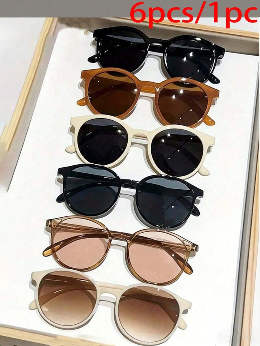 6pcs/1pc Round-Framed Glasses For Girls - A Hot-Selling, Simple, And Stylish Item - Suitable For Daily Commutes, Beach Vacations, And Outdoor Activities. - Multicolor - View 1