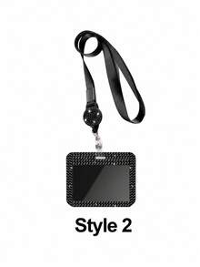 Shiny ID Card Holder With Lanyard, ID Card Storage Box, Anti-Loss Lanyard, Student ID Card Holder, Self-Service Restaurant Card Holder, Slide Cover, Dual Card Slot, Small Card Slot, Bus Card Holder, Non-Contact, Bank Card Holder, Subway Card Storage, Adjustable Portable ID Card Holder Decorative Keychain, Suitable For Office Workers And Students, Perfect Gift, Back To School Gift, Couple Card Holder, Bank Card Holder, Travel Essential, Back To School, Commuting, Business Trip, Vacation - Multicolor - View 12