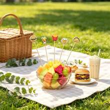 100pcs Mixed Hamburger And French Fries Bamboo Skewers, Disposable Picks, Suitable For Sandwiches, Cakes, Desserts, Party And Event Decoration - Multicolor - View 3