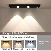 1 pieza Luz de gabinete con sensor de ojo de gato recargable por USB con sensor de movimiento, barra de luz LED, 3 opciones de color regulables, adecuada para cocina, armario, gabinete, dormitorio, pasillo - luz tricolor - Ver 21