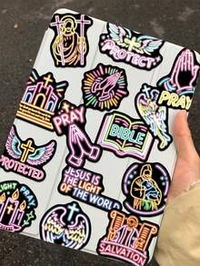 50pcs/Pack Funny Neon Colorful Jesus Bible Stickers, Decorative Decals For Laptop Guitar Luggage Notebook Phone Stationery Sticker - Multicolor - View 10