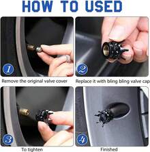 4 Pack Crown Tire Stem Caps Bling Handmade Attractive Accessories Car Deocr (Black) - 1 - View 3