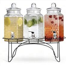 Drink Dispenser Set Of 3 - Beverage Dispenser With Stand - Glass Drink Dispensers For Lemonade, Juice, Water, Iced Tea, Punch - 1-Gallon Countertop Party Drink Dispensers - View 7