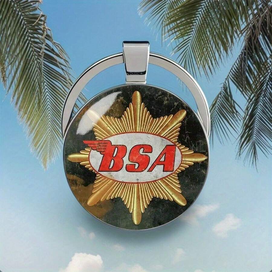 1pc 2D Vintage BSA Keychain, Metal Round, Retro Motorcycle Design, Perfect For Home, Car Keys And Bag Decoration, Ideal Gift For Christmas, Birthday And Father's Day - Multicolor - View 1