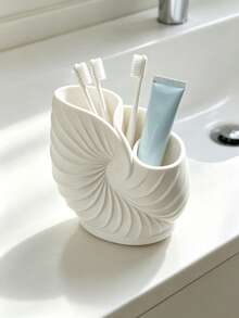 1pc Seashell Toothbrush Holder, Toothpaste Storage Rack, Plastic Organizer, Creative Minimalist, 3-Compartment Design, Suitable For Bathroom Sink Storage, Countertop Toothpaste And Razor Storage, Home Toiletries Organization, Wedding Season Graduation Season Back To School Season Gift, Dorm Storage, Decorative Ornament, Home Decor - Multiple Styles - View 4
