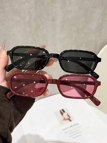 2PCS Unisex Fashion Glasses, Plastic Material, Leopard Print Pattern, Casual Style, Square Shape, Suitable For Daily Use, Outfit Matching, Street Photography, Summer Beach, Party, Hiking, Fashion Essential Accessory, Suitable As Gift For Others And Various Festivals, Suitable For All Face Shapes, High Quality Glasses - 2pcs Black Wine Red Combination - View 5