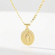 1pc Classic European And American Design Copper Inlaid Zirconia Small Vintage Gold Hollow Guadalupe Virgin Mary Pendant Necklace, Suitable For Christmas/Thanksgiving/Halloween/Mother's Day/Valentine's Day Gifts For Couples/Friends/Godparents, Catholic First Communion, Gifts, Daily And Festival Wear Prayer - Yellow Gold - View 9