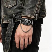 2 buah Gelang Tengkorak Punk Gothic + Gelang Paku Keling, Cocok untuk Gaya Motor Rock Vintage Pria, Hadiah Istimewa untuk Pria - Hitam - View 3