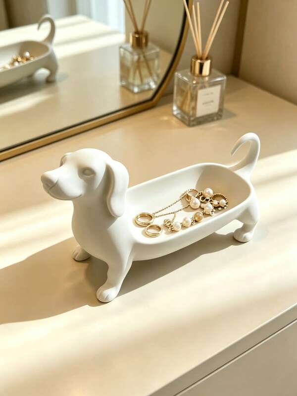 1pc Dachshund Jewelry Storage Tray, Vanity Ring Watch Storage Tray, Entryway Key Storage Tray, Suitable For Bedroom Bedside Table Phone Glasses Storage, Multi-Functional Personal Item Organizer Tray, Home Storage, Home Decor, Bathroom Storage, Bathroom Accessories, Halloween, Christmas Gift Best Choice Birthday Party Creative Surprise Gift