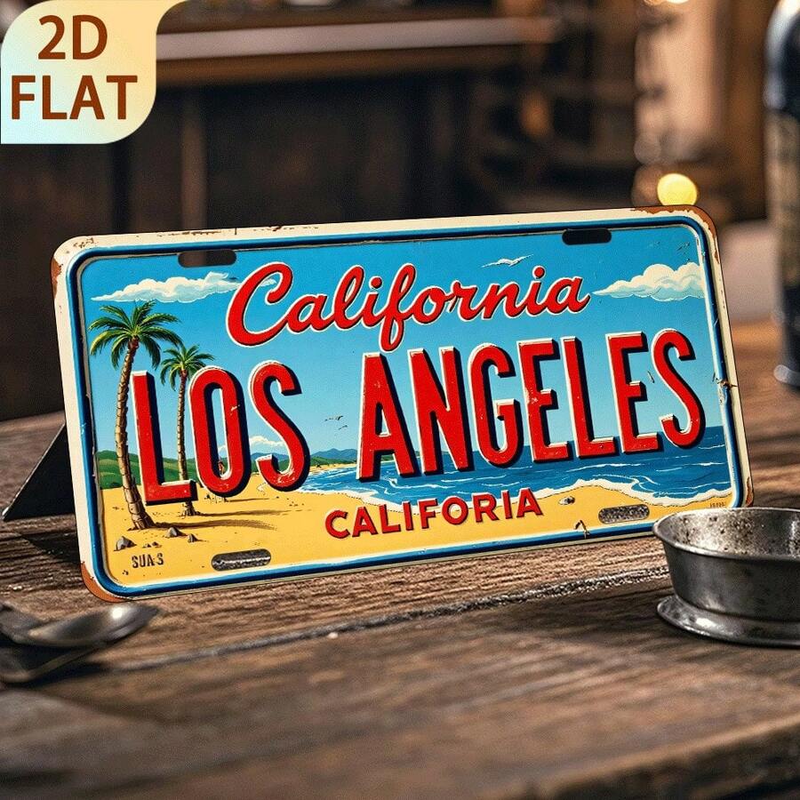 2D Flat - 1pc Vintage California Los Angeles Metal Sign Wall Decor, Retro Style With Palm Trees And Ocean View, Perfect For Home, Bar, Garage Or Lawn, Unique Gift Idea (Random Style) - A - View 1