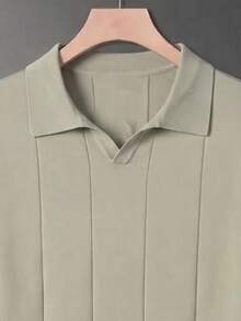 Men's Collared Knit Sweater, Vertical Striped Slimming Versatile Long Sleeve Top - Green - View 8