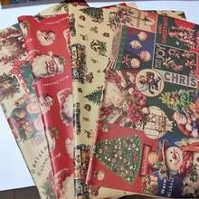 12pcs Vintage Christmas Collage Print Gift Wrapping Paper Set, Merry Christmas Holiday Winter New Year Wrapping Paper, DIY Handmade Gift Wrapping, Suitable For Indoor Living Room Tabletop Decoration, Bouquets And Christmas Party Favors - Christmas Set - View 10