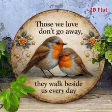 1pc 2D Flat Round Sign, Vintage Plaque With "Robin" Design, "Missing Loved Ones, Never Separated" Decorative Sign, Suitable For "Living Room, Bedroom, Study" Decoration Or Gift (Random Hole Position) - A - View 3