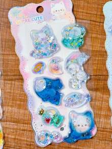 Authentic 3D Colorful Water-Filled Liquid Glitter Crystal Stickers, Cute Rabbit Penguin Animal DIY Handmade Decoration Decals - Multicolor - View 13