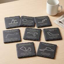 1PC 10cm*10cm Natural Slate Racing Circuit Coaster, 8 Track Designs, Laser Engraved Racetrack Map Stone Drink Coaster, Heat Resistant Non-Slip Square Cup Mat, Motorsport Decor, Racing Fan Gift, Car Enthusiast Gift, Birthday, Christmas Gift - Black - View 2