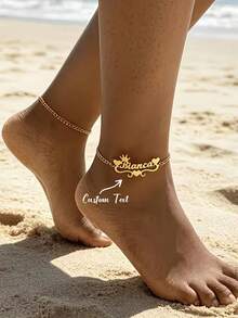Personalized Crown Heart Name Anklet, Customized Cursive Name Anklet, Summer Ankle Leg Jewelry Anklet, Gift For Her - A - View 1