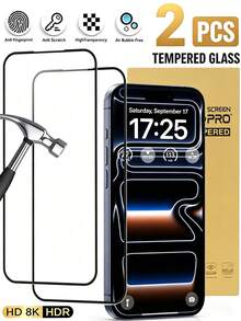 2pcs Silk Screen High Definition Tempered Glass Screen Protector, Waterproof, Oil-Resistant, Wear-Resistant, Scratch-Resistant, Compatible With IPhone 18 Pro Max/18 Pro/17 Pro Max/17 Pro/17 Air/17/16 Pro Max/16 Pro/16 Plus/16/15/14/13/12/11 - Clear - View 23
