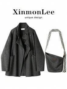 高級復古風寬鬆修身鈕扣外套夾克，休閒優雅，適合大學、辦公室、日常、秋冬、度假 - 深灰色 - 查看 1