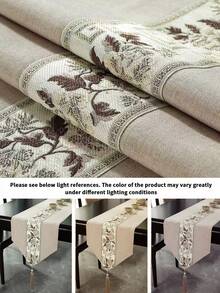 1pc Long Table Runner Tablecloth, Waterproof Polyester Fabric, Jacquard Woven Tape, Tassel Fringe Decoration, Suitable For Home, Party, Hotel, Restaurant, Dining Table Decor, Multiple Size Options - Beige - View 5