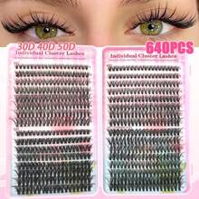 LIMEIKAI 640PCS D Curl Waterproof Lash Extensions, 30D-80D Mixed Clusters, 9-16mm Mixed Length False Eyelashes - View 4