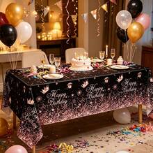Inspireyee Black Rose Gold Plastic Tablecloth (Pack Of 4), 86 X 51 Inches Black Rose Gold Glitter Party Tablecovers For Happy Birthday Decorations - White - View 4