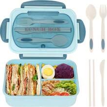 1pc 1200ml Bento Box With Utensils And Leak-Proof Lid, 3-Compartment Design, Also Suitable As Kitchenware, Ideal Christmas Gift - Multicolor - View 15