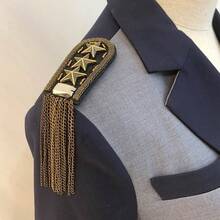1pc Vintage Star Rivet Chain Tassel Shoulder Epaulette, Detachable Brooch Shoulder Ornament, Suit Jacket Decoration Accessory, Suitable For Stage Party Performance Costume - Gold - View 2