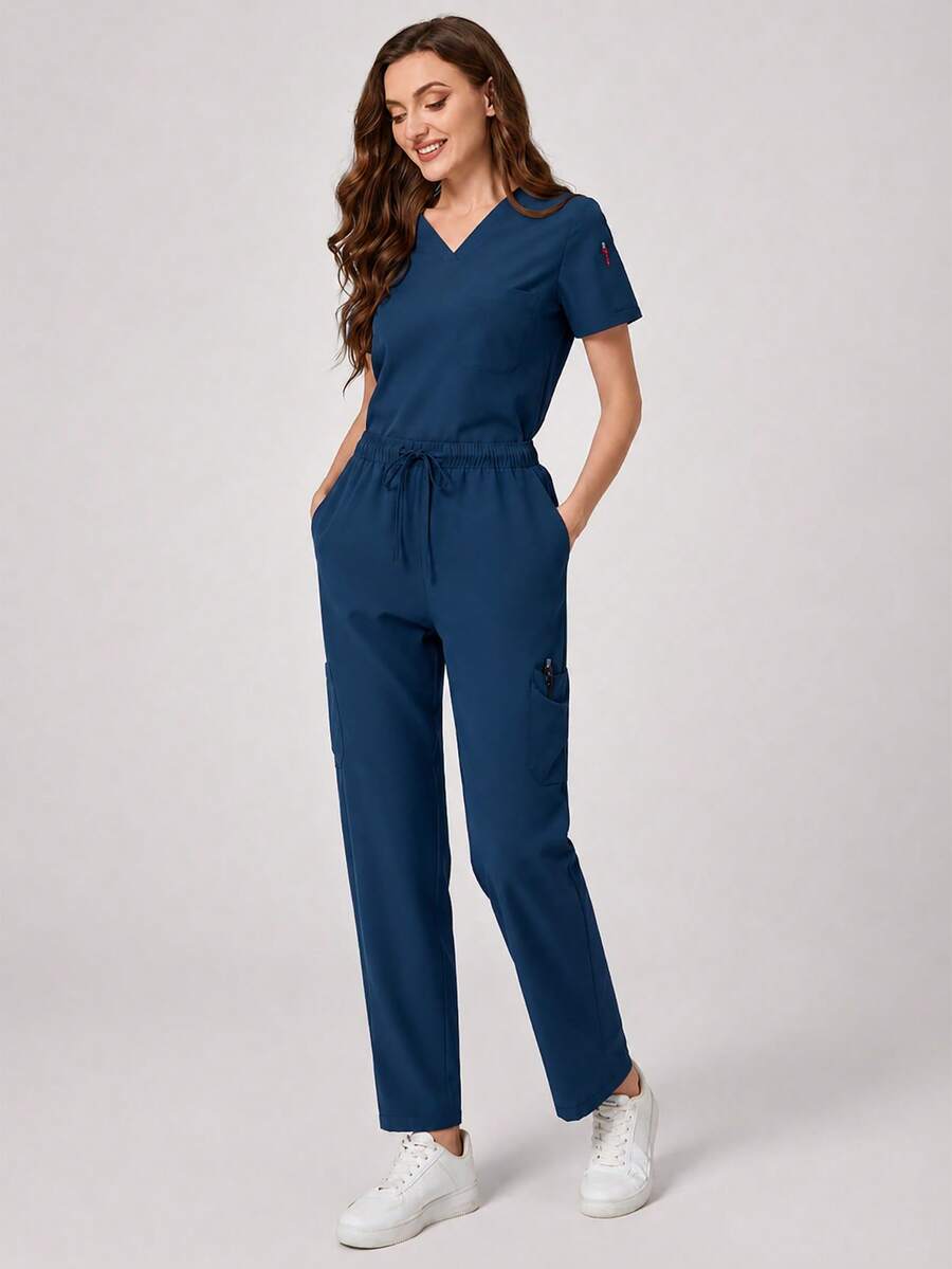 Women's V-Neck Multi-Pocket Scrubs Nurse Scrub, Workwear For Dentist, Healthcare, Pet Hospital, Laboratory Fall