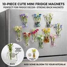 Mini Fridge Vase Magnets, 1/3/6/10pcs Cute Miniature Magnetic Glass Vases Fridge Accessories, Real Flower Pot Magnets, Fun Aesthetic Plant Pot Storage Cabinet Office Kitchen Decor, Small Magnetic Flower Bud - one-size - View 1