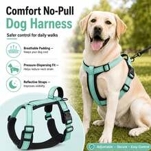 No-Pull Dog Harness With Free Car Safety Leash, Adjustable Reflective Dog Vest Harness With Soft Handle, Heavy-Duty Breathable Pet Chest Harness, Suitable For Small, Medium, Large Dogs, Comfortable Dog Walking Harness For Outdoor Training And Travel, Battery Not Included - Green - View 7