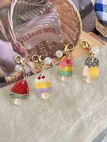 5/10/20/100pcs Summer New Ice Cream Popsicle Keychain Pendant Mini Compact Planner Phone Chain Key Ring Charm Decoration - Multicolor - View 2