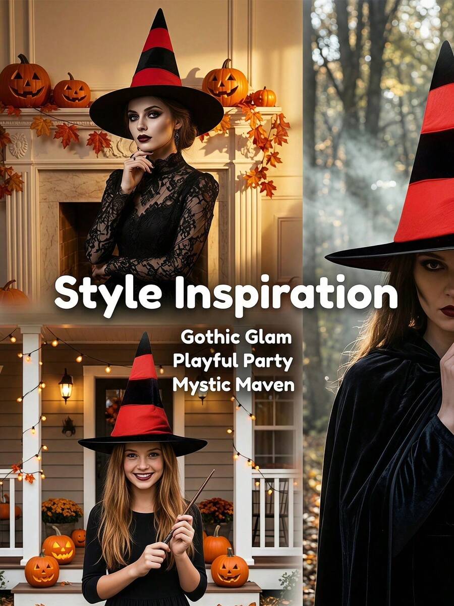 1 pieza Sombrero de bruja clásico negro puntiagudo, sombrero de disfraz de Halloween unisex con estampado de araña y calabaza, adecuado para fiesta de disfraces, accesorio de decoración para fiesta de Halloween de Trick or Treat - Sombrero de bruja para fiesta - Ver 1