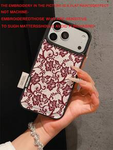 1pc Premium Fashion Full-Screen Personalized Red Lace Floral Pattern Phone Case, Full Coverage Shockproof Soft Shell With Large Camera Hole, Compatible With Apple 17 Pro Max/11/12/13/14/15/16 Pro Max/17 And Other Models, Holiday Gift - Multicolor - View 5