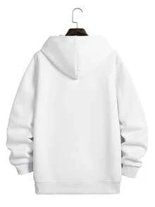 American Minimalist Men White Zip Hoodie And Joggers Set, Solid Loose Casual 2 Pieces Outfit - White - View 7