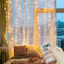 Lampu Hias Tirai LED 3/6m Bertenaga Baterai AA 8 Mode Lampu Hias Peri Dekorasi Natal untuk Kamar Tidur dan Rumah - Lampu tirai kotak baterai AA - View 8