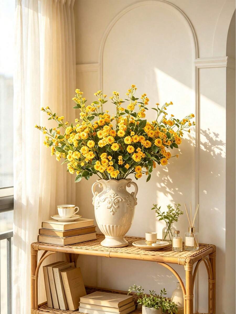 1/2/3pcs 27.6in Artificial Rose Flowers, Suitable For DIY Flower Wall, Scene Decoration, Living Room Bedroom Vase Arrangement, Wedding, Party Decor, Tabletop Centerpiece. Suitable For Autumn/Winter Seasons, Can Be Used For Room Decor, Home Decor - Yellow - View 1