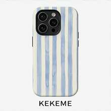 Phone Case - Vertical Striped Blue Film 2-In-1 Compatible For Apple  17 16 15 14 13 12 11 Pro Max 16 15 14 Plus 17 Air Full Coverage Anti-Fall Fashion Easy Unisex Phone Case - 白色1 - 查看 3