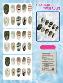 10pcs Medium Almond Halloween Press On Nails, 3D Texture Green Gradient French Tips Nail,Summer Nails Suitable For Nail Salon, Girls And Women's Daily Wear,Holiday Parties And Gift - Army Green - View 2